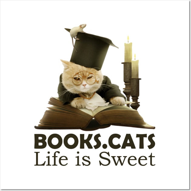 Books. Cats Life is Sweet Wall Art by Sena